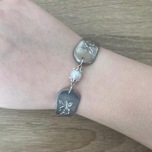 Beautiful Silver Bracelet. Spoon Bracelet. Handmade Jewellery. Silver Jewellery. Faux pearl bead.