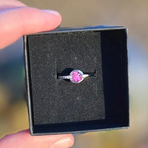 pink flower, sterling silver, cubic zirconia, size 7 ring