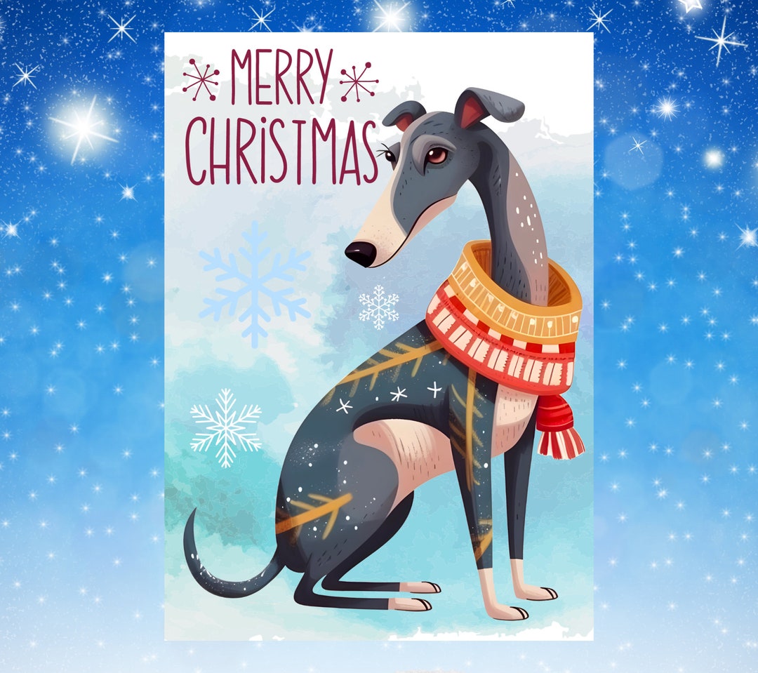 Greyhound Christmas Card Print Digital Download File Greyhound Digital