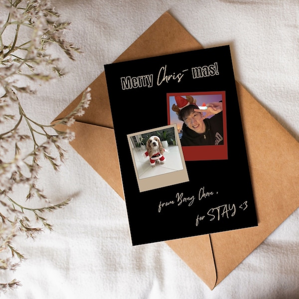 BANGCHAN CHRISTMAS CARD with Berry / Stray Kids / Stay / christmas evel / printable postcard / gift / black / aesthetic / minimalistic