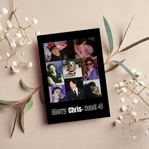BANGCHAN CHRISTMAS CARD photo collage / Stray Kids / Stay / berry / christmas evel / printable postcard / gift / aesthetic / minimalistic