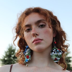 Mismatch fabric cow earrings