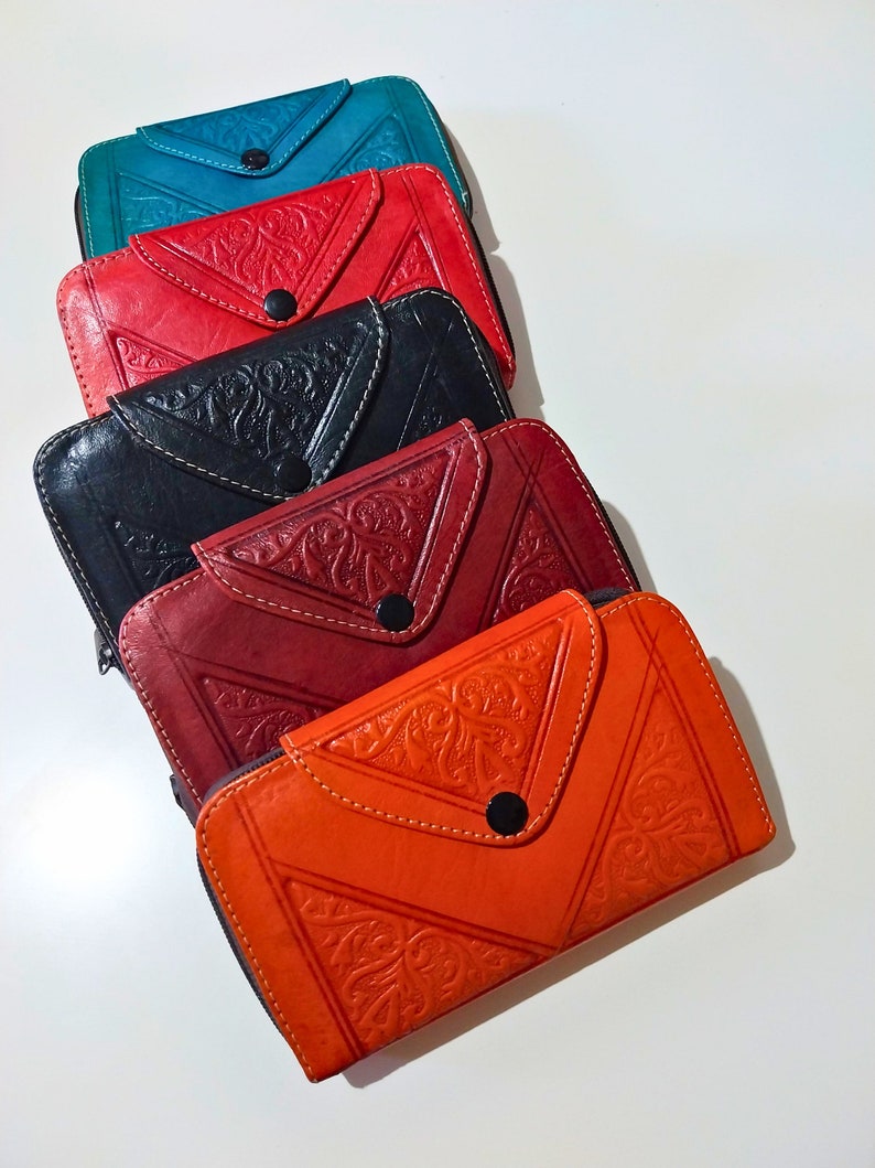 Orange Leather Moroccan Purse, Accessories, Genuine Leather Wallet