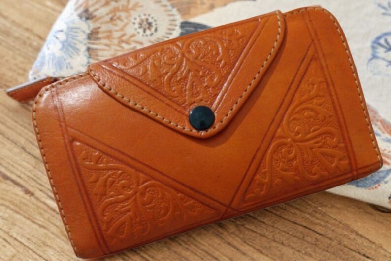 Orange Leather Moroccan Purse, Accessories, Genuine Leather Wallet
