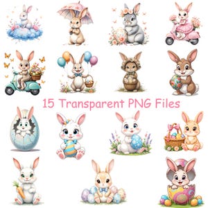 Cute Easter Bunny Clipart Set | Whimsical Bunny Graphics | Pastel Easter Decor Designs | Floral Bunny Digital Art | Springtime Party Clipart