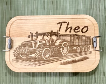 Brotdose Kinder, personalisiert, Name, Traktor mit Anhänger, Geschenk, Mädchen, Lunchbox, Vesperdose, Trennwände, Kindergarten, Schule