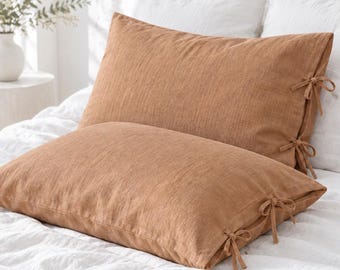 Linen Pillowcases Set of 2, Linen Pillow Cover with Ties, Linen Sham Covers, Custom Pillow Cases, Stonewashed Linen Pillow Throw