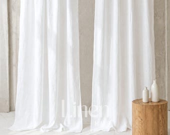 Linen Curtain Panel with Tape, Extra Long Linen Drape, Ceiling Track Curtain, Back Tabs Linen Panel, Custom Curtain - 1 Panel