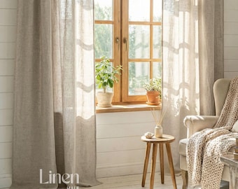 Semi Sheer Linen Curtain with Back Tabs, Extra Long Linen Drape, Custom Curtain, Stonewashed Linen Curtain - 1 Panel