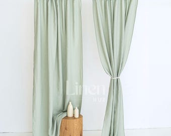 Semi Sheer Linen Curtain Panel, Back Tabs Curtain, Stonewashed Natural Linen Drape, Window Treatments - 1 linen curtain