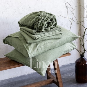 Linen Bed Sheet Set: Linen Fitted Sheet, Linen Flat Sheet and 2 Pillow Covers - Linen Bedding Queen, Bed Sheets King, Custom Linen Sheet Set