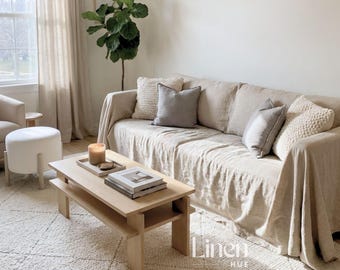 Loose Linen Sofa Cover, Custom Couch Slipcover, Washable Couch Cover