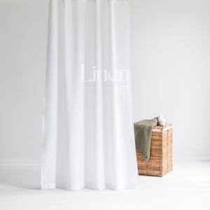 Waterproof Linen Shower Curtain, Extra Long Linen Douche Curtain, Farmhouse Bathroom Bathtub curtain, Buttonholes Top for Hooks