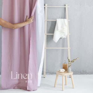 Waterproof Linen Shower Curtain With Back Tabs, Natural Fabric Shower Curtain, Bathroom Curtain, Bath Curtain With Liner, Custom Curtain