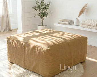 Linen Ottoman Cover Custom, Pouf Slipcover, Footstool Cover, Washable Natural Linen Ottoman Slipcover, Handmade Furniture Cover