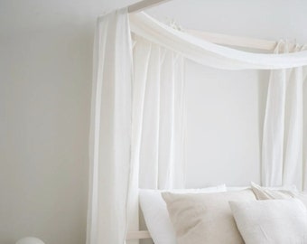 Canopy bed curtain shawls, semi sheer linen curtains, White curtains, Set of 2 curtain panels, linen baldachin, canopy over the bed drapes