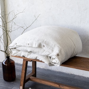Linen duvet cover with coconut buttons closure, natural linen quilt cover, Single, Twin, Queen, King, custom size comforter cover