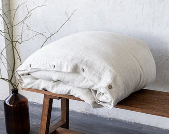 Linnen dekbedovertrek met kokosnootknopen, natuurlijk linnen dekbedovertrek, eenpersoons, tweeling, queensize bed, kingsize bed, aangepast formaat dekbedovertrek