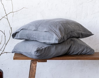Linen Pillowcases | Set Of 2 Linen Pillow Sham Covers | Linen Bedding | Stone Washed Linen Pillow Covers | Standard, Queen, King Pillowcases