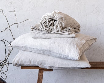 Linen Sheet Set: Bed Fitted Sheet, Bed Flat Sheet, and 2 Pillowcases, King Bed Sheet Set, Queen Bed Sheets Set, Custom Bedding, Linen Sheets
