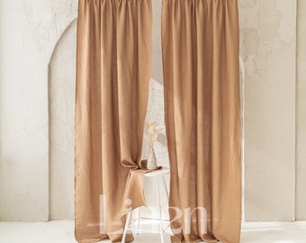 Rod Pocket Curtains | Linen Curtains Set Of 2 Panels | Living Room Curtains | Bedroom Curtains | Semi Sheer Linen Curtain |  Window Curtains