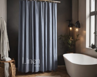 Waterproof Linen Shower Curtain Panel, Bath Curtain, Long Shower Drape, Bathtub Curtain with Buttonholes, Custom Curtain, Bathroom Curtain