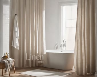 Linen Shower Curtain | Linen Shower Drape With Waterproof Lining and Button Holes Header | Custom Clawfoot Tub Curtain | Curtain For Shower