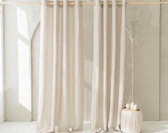 Paneles de cortina de lino, juego de 2 cortinas con ojales, cortinas de lino natural con ojales, cortinas semitransparentes para dormitorio y sala de estar, cortinas personalizadas
