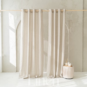 Linen Curtain Panels, Set of 2 Eyelet Curtains, Natural Linen Grommet Curtains, Semi Sheer Bedroom and Living Room Drapes, Custom Curtains