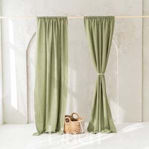 Linen Curtains | Rod Pocket Curtains | Semi Sheer Linen Drapes | Window Curtains Set Of 2 Panels | Living Room Curtains | Custom Curtains