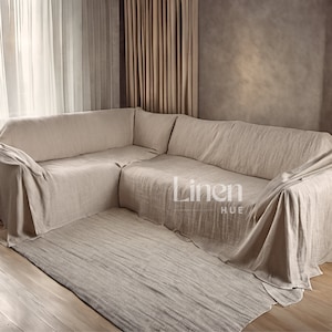 L Shape Sofa Cover, Natural Linen Slipcover, Loose Sectional Sofa Slipcover, Custom Couch Cover, Couch Sofa Throw, Couch Slipcover