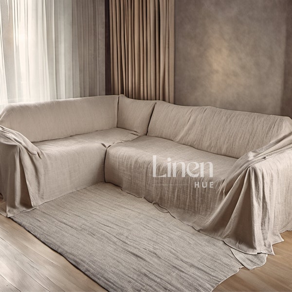 Linen L Shape Sofa Cover, Natural Linen Slipcover, Loose Sectional Sofa Slipcover, Custom Couch Cover, Perfect for Living Room Update