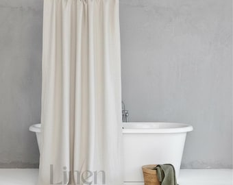 Linen Shower Curtain with Liner, Water Resistant Curtain, Extra Long Curtain, Back Tabs Curtain, Custom Bathtub Curtain