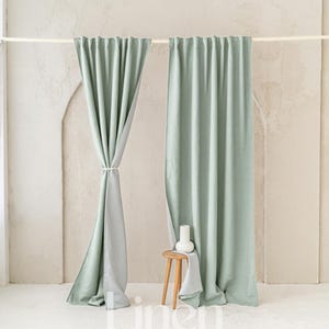 Blackout linen curtains, natural curtains with black out liner, custom lined curtains, room darkening curtains, set of 2 blackout drapes
