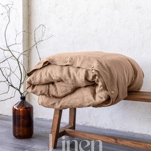 Linen duvet cover with coconut buttons closure, natural linen quilt cover, duvet cover Queen, duvet cover King, custom comforter cover