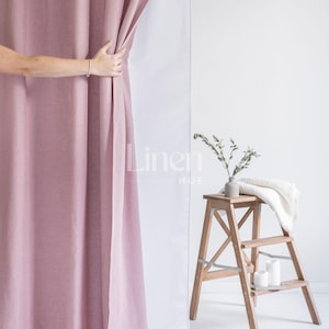 Waterproof Linen Shower Curtain with Liner, Extra Long Linen Shower Curtain, Custom Bathroom Curtain, Buttonholes Top for Hooks
