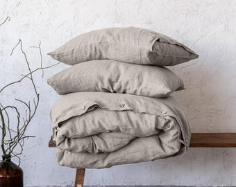 Juego de cama de lino, juego de funda nórdica con 2 fundas de almohada, ropa de cama de lino tamaño Queen, juego de cama King, ropa de cama personalizada, ropa de cama estilo granja