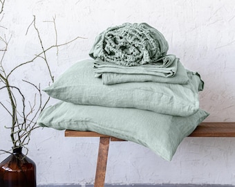 Linen Sheet Set, Linen Bedding, Bed Sheet King, Bed Sheets Queen, Custom Bedding - Linen Fitted Sheet, Linen Flat Sheet, and 2 Pillowcases