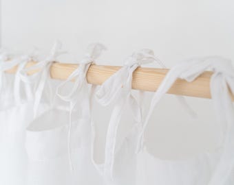 Linen Curtain Tie Top, Semi Sheer Linen Drape, Extra Long Curtain, Farmhouse Curtain with Ties, Custom Window Panel - 1 Panel