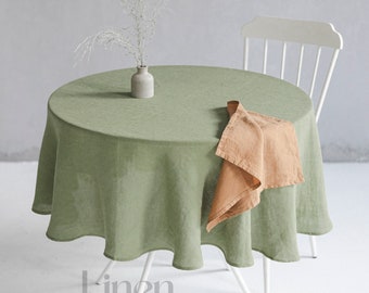 Round or Oval Linen Tablecloth, Custom Table Cover