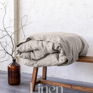 Linen duvet cover with coconut buttons closure, duvet cover Queen, duvet cover King, custom comforter cover, natural linen quilt cover