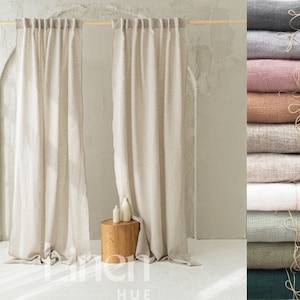 Linen Curtains Set of 2, Semi Sheer Curtains, Extra Long Curtains, Back Tab Drapes, Living Room Curtains, Bedroom Curtains, Custom Curtains