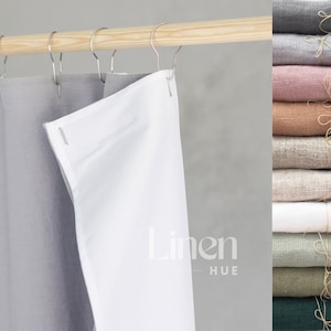 Waterproof Linen Shower Curtain, Linen Shower Curtain with Liner, Shower Drape with Buttonholes Top, Bathtub Curtain, Boho Shower Drape