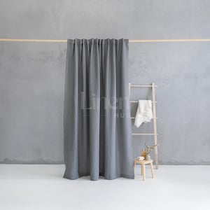 Waterproof Shower Curtain With Back Tabs, Linen Bathroom Curtain with Liner, Long Shower Drape, Wide Bathtub Curtain, Custom Bath Curtain