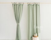 Linen Curtain with Tie Top, Natural Linen Drape, Extra Long Curtain, Custom Window Drapery, Farmhouse Curtain, Boho Curtain - 1 Panel