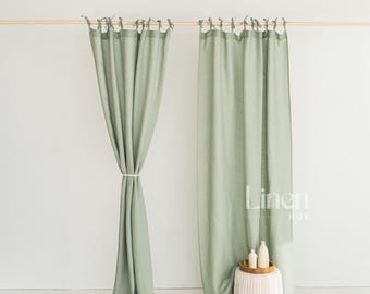 Linen Curtain with Tie Top, Natural Linen Drape, Extra Long Curtain, Custom Window Drapery, Farmhouse Curtain, Boho Curtain - 1 Panel