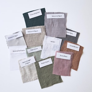 Linen fabric samples, linen swatches set, linen samples for shower curtain, bedroom curtains, tablecloths, couch covers, linen gifts and etc