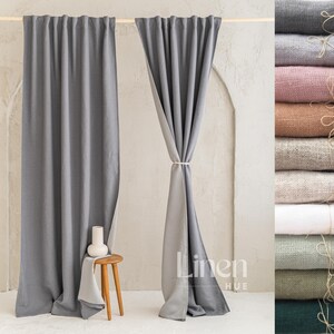Extra Wide Blackout Lined Linen Curtain for Bedroom, Living Room. Darkening Curtain with Back Tabs. Blackout Curtain for Track - 1 Drape