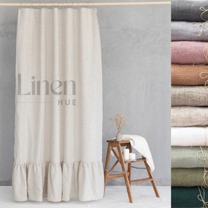 Shabby Chic Linen Shower Curtain, Long Linen Shower Drape With Waterproof Liner, Wide Water Resistant Bath Curtain, Custom Curtain
