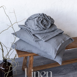 Linen Sheet Set: Linen Fitted Sheet, Linen Flat Sheet and 2 Linen Pillow Covers - Bed Sheet Queen, Linen Sheet King, Custom Bedding